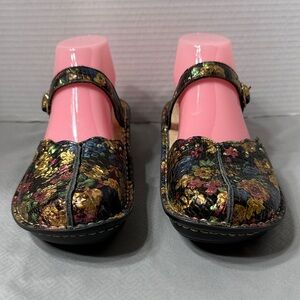 Algeria Tus 633 PG Lite Black Metallic Floral Leather Mules Clog Shoes Sz 38
